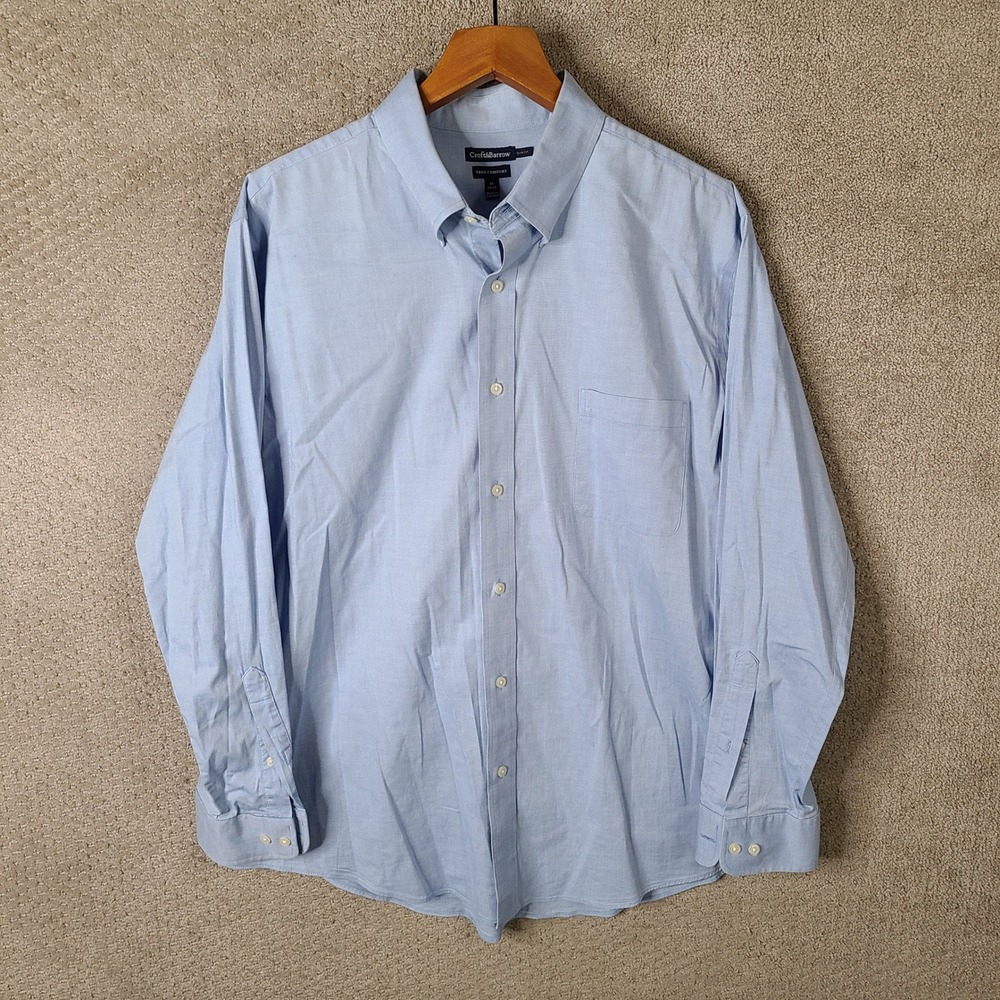 Croft & Barrow Shirt Mens 18 34/35 Blue Slim Fit Button Down Cotton Long Sleeve